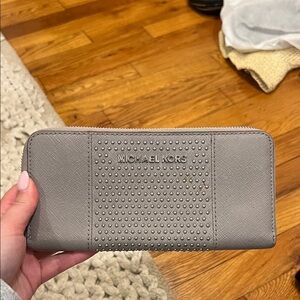 Michael Kors Gray Studded Zip Wallet